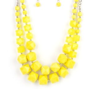 Yellow Geometric Necklace and Earring Set